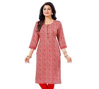 Elegant Indian Kurti for Women - Versatile Ethnic Tunic for All Occasion CP316 Indians Embroridery Length 42 inches APX Cotton Blend Red Block Print Any Ocassion Casual (Numeric_10) Red