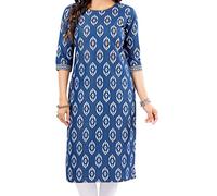 Elegant Indian Kurti for Women - Versatile Ethnic Tunic for All Occasion DN2225 Indians Cotton Blue Solid Tunic Round Neck Below the KneeCasual (Numeric_12) Blue