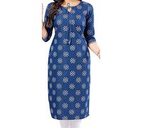 Elegant Indian Kurti for Women - Versatile Ethnic Tunic for All Occasion DN2226 Indians Cotton Blue Solid Tunic Round Neck Below The KneeCasual (Numeric_20) Blue