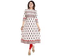 Elegant Indian Kurti for Women - Versatile Ethnic Tunic for All Occasion MM242 Viscose Blend Blend Off-White Floral A-Line Off-WhiteCasual Branded (Numeric_10) Off-White