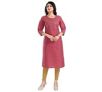 Elegant Indian Kurti for Women - Versatile Ethnic Tunic for All Occasion MM324 Indians Sequine Embroidery Work Silk Blend Coral Solid for Women Casual (Numeric_20) Coral