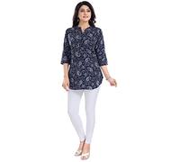 Elegant Indian Kurti for Women - Versatile Ethnic Tunic for All Occasion SC2727 Polyester Blue Paisley Tunic Collared Neck Mini Polyester 3/4 Sleeve for Women Casual Branded (Numeric_14) Blue