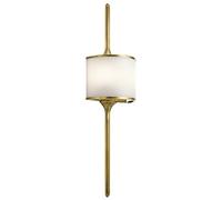 Elegant Ip44 Twin Brass Wall Light With Central White Glass Shade And Led Bulbs