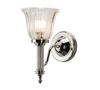 Elegant Ip44 Wall Light With Frosted Ribbed Glass And Polished Nickel Finish