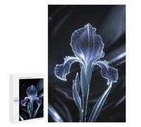 Elegant Iris Flower Puzzle 1000 Piece Wooden Jigsaw for Adults - Dark Background Enhances Vibrant Floral Colors, Fun and Challenging Puzzle, Finished Size 30 x 20 Inches
