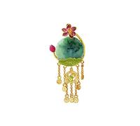 Elegant Jade Lotus Shaped Tassel Brooch with Luxury Wedding Banquet Style, Fashion Jewelry for Women