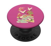 Elegant Japanese Crane and Cherry Blossom.Traditional Nature PopSockets Adhesive PopGrip