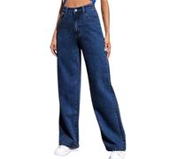 Elegant Jeans Women's High Waist Denim Trousers Plain Straight Leg Jeans Stretch Long Trousers Wide Leg Denim Pants Vintage Baggy Comfortable Casual Trousers Y2K Style Harajuku E-Girl Jeans, darkblue