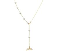 Elegant Jewelry For Women, S925 Sterling Silver Pearl Necklace, Mermaid Tail Pendant, 0.24 In Shell Pearl, Gold Adjustable Y-Shaped Chain, 19.7 In
