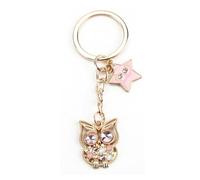 Elegant Keyring with Colourful Rhinestones, Personalised Owls and Star Pendant, Birthday Gift for Women and Good Friends, Small Gifts for Women, Friendship Gifts, silver, S