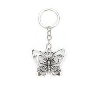 Elegant Keyring with Vintage Butterfly Pendant Made of Stainless Steel, Personalised Key Ring, Gift for Women, Birthday Gift or Small Gift, Courage Gift, silver, S