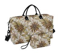 Elegant Khaki Leaf White Decorative Overnight Weekender Bags Workout Bag with Adjustable Strap for Hiking 2 Pcs Set maletín de para Mujer