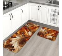 Elegant Kitchen Mats for Floor, Autumn Leaves Swirl Design Soft Mats, Cushioned Comfort Washable Non Slip Area Rugs for Kitchen Sinks Laundry Room Bathroom 2PCS