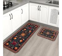 Elegant Kitchen Mats for Floor, Floral Fruits Design Soft Mats, Cushioned Comfort Washable Non Slip Area Rugs for Kitchen Sinks Laundry Room Bathroom 2PCS