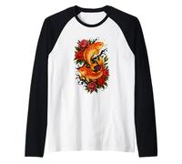 Elegant Koi Fish Tattoo Style Floral Art Design Raglan Baseball Tee