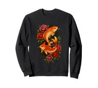 Elegant Koi Fish Tattoo Style Floral Art Design Sweatshirt