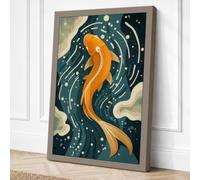 Elegant Koi in Motion Modern Canvas Wall Art Print 18x12 Inch (46 x 30 cm)