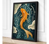 Elegant Koi in Motion Modern Canvas Wall Art Print 18x12 Inch (46 x 30 cm)