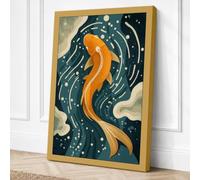 Elegant Koi in Motion Modern Canvas Wall Art Print 18x12 Inch (46 x 30 cm)