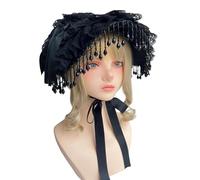 Elegant Lace Bonnet Black Fringed Anime Headwear Dark Series Hat For Maid Costume Halloween Party Dressingup Lace Maid Headpiece