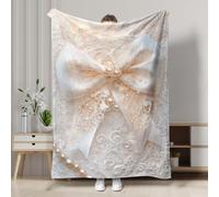 Elegant Lace Bow Pattern Blanket, Cream Pearl Cozy Throw for All Seasons, Wedding Decor Soft Fabric Blanket for Sofa, Bed, Gifts 50x60 Inch