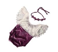 Elegant Lace Contrast Velvets Romper Set Infant Velvets Photography for Newborn Photoshoots Special Occasion Velvet