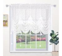 Elegant Lace Curtain Window Valance, White Semi-Sheer Net Curtains Rod Pocket, Floral Embroidered Volie Curtain Swag for Closet, Kitchen, Bedroom, Living Room, 1 Panel, 200x150 cm / 78"x59"