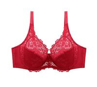 Elegant Lace Underwire Bra for Women Full Cup Support Comfortable Everyday Wear Design European Style (Red, M)