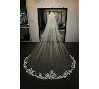 Elegant Lace Wedding Veil Long One Layer White Ivory Bridal Veil with Comb Wedding Accessories-White-350cm