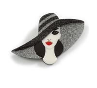 Elegant Lady in The Hat Acrylic Brooch in Black/White - 70mm Across