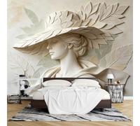 Elegant Lady with Leaf-Hat Wall Mural Wallpaper Non-Woven 200 x 140 cm 3D Photo Wallpaper Greek Sculpture Aesthetic Wall Decoration Background for Living Room Bedroom