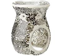 Elegant Large Gunmetal Grey Glass Crackle Oil Burner - 17cm x 14cm (1 Pc.) - Luxurious Design, Premium Material, Aromatherapy Accessory - Ideal for Home & Office Decor