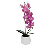 Elegant Large Single Stem Purple Real Touch Artificial Potted Orchid (65cm) In Round White Ceramic Pot
