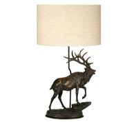 Table Lamp Large Statuette Oval Natural Hessian Shade Bronze Patina LED E27 40w