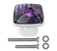 Elegant Lavender Butterfly 4 Pack Square Cabinet Knobs Furniture White Hardware Handles for Kitchen Cabinets Bedroom Dresser Drawer Knobs Cupboard Knobs Wardrobe Cabinet Pulls