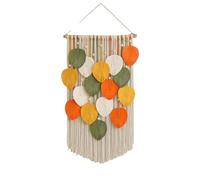 Elegant Leaf Tapestry Handmade Woven Cotton Wall Art with Wooden Elements for Cozy Atmosphere (Multicolor)