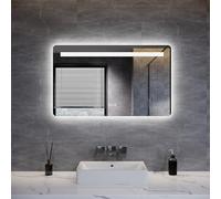 ELEGANT LED Bathroom Mirror with Lights, 1000x600 mm Backlit Wall Mounted Vanity Mirror with Front Light, Shaver Socket, 3 Colors Dimmable, Demister Pad, Touch Sensor & Memory Function, IP44