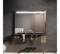 ELEGANT LED Bathroom Mirror with Lights, 80x60cm Space-Saving Illuminated Wall Mounted Vanity Mirror with Removable Shelf, 3 Colors Dimmable, Memory Function & Demister Pad
