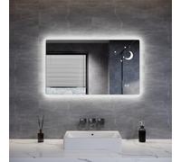 ELEGANT LED Bathroom Mirror with Shaver Socket, Illuminated Wall Mounted Vanity Mirror Star & Moon Mirror with 3 Colors Dimmable, Defogging, Touch Control & Memory Function, IP44, 1000 x 600 mm