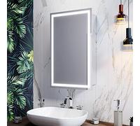 ELEGANT LED Illuminated Bathroom Sliding Mirrors Cabinet with Lights Wall Mounted Infra-Red Sensor Switch Stainless Steel Mirror Cabinets with Shelves 430 x 690mm