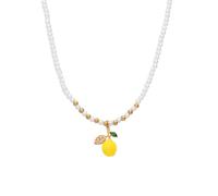 Elegant Lemon Necklace for Women Charm Faux Pearl Beaded Chain Funny Simulated 3D Lemons Cute Lifelike Fruits Pendant Choker Necklaces Dainty Imitation Cubic Zirconia Theme Beach Jewelry for Summer