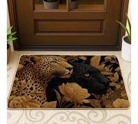 Elegant Leopard Doormat, Black and Gold Animal Print Entrance Mat for Outdoor & Indoor Decor, Stylish Non-Slip Dust Absorbent Doormats, Easy to Clean 29x17 Inch