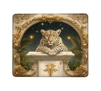 Elegant Leopard Print Mouse Pad, Black Gold Wild Animal Design Stitched Edge Mousemat, Rubber Non-Slip Washable Gaming Mouse Pad for Home and Office Use Square 8x10 Inch