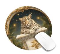 Elegant Leopard Print Mouse Pad, Black Gold Wild Animal Design Stitched Edge Mousemat, Rubber Non-Slip Washable Gaming Mouse Pad for Home and Office Use Round 8x8 Inch
