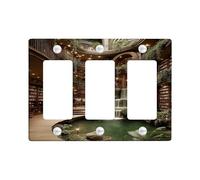 Elegant Library Waterfall Light Switch Cover Plate/Outlet Covers, Green Nature Inspired Design for Home Decor, Standard Size, Thermoplastic 3 Gang Wall Plate