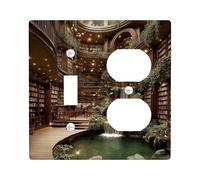 Elegant Library Waterfall Light Switch Cover Plate/Outlet Covers, Green Nature Inspired Design for Home Decor, Standard Size, Thermoplastic Toggle Duplex