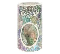 Elegant Light Blue Iridescent Glass Pillar Crackle Oil Burner - 14cm x 8cm (1 Pc.) - Luxurious Design, Premium Material, Aromatherapy Accessory - Ideal for Home & Office Decor