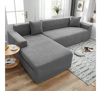 Elegant Light Gray Soft Stretch Velvet Sofa Cover - ComfortableUniversal Fit (235-300 cm) - Perfect for Home Décor Easy to Maintain Machine Washable.