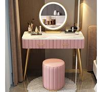 Elegant Lighted Makeup Vanity Table Set with 3 Color Options, Cushioned Stool, Solid Wood Storage, Perfect Bedroom Desk for Women, Stylish Gift for Her (Chair A Size: 100cm/39.4in)