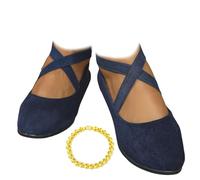 Elegant Lightweight Anti-Slip Low Heel Wedge Shoes, Solid Color Ballet Flats Crisscross Strap Pointed Toe Slip On Casual Loafers Dress Shoes (Navy,7)